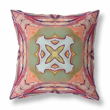 PALACEDESIGNS 18 in. Geo Tribal Indoor & Outdoor Throw Pillow Peach Magenta & Green PA3093785